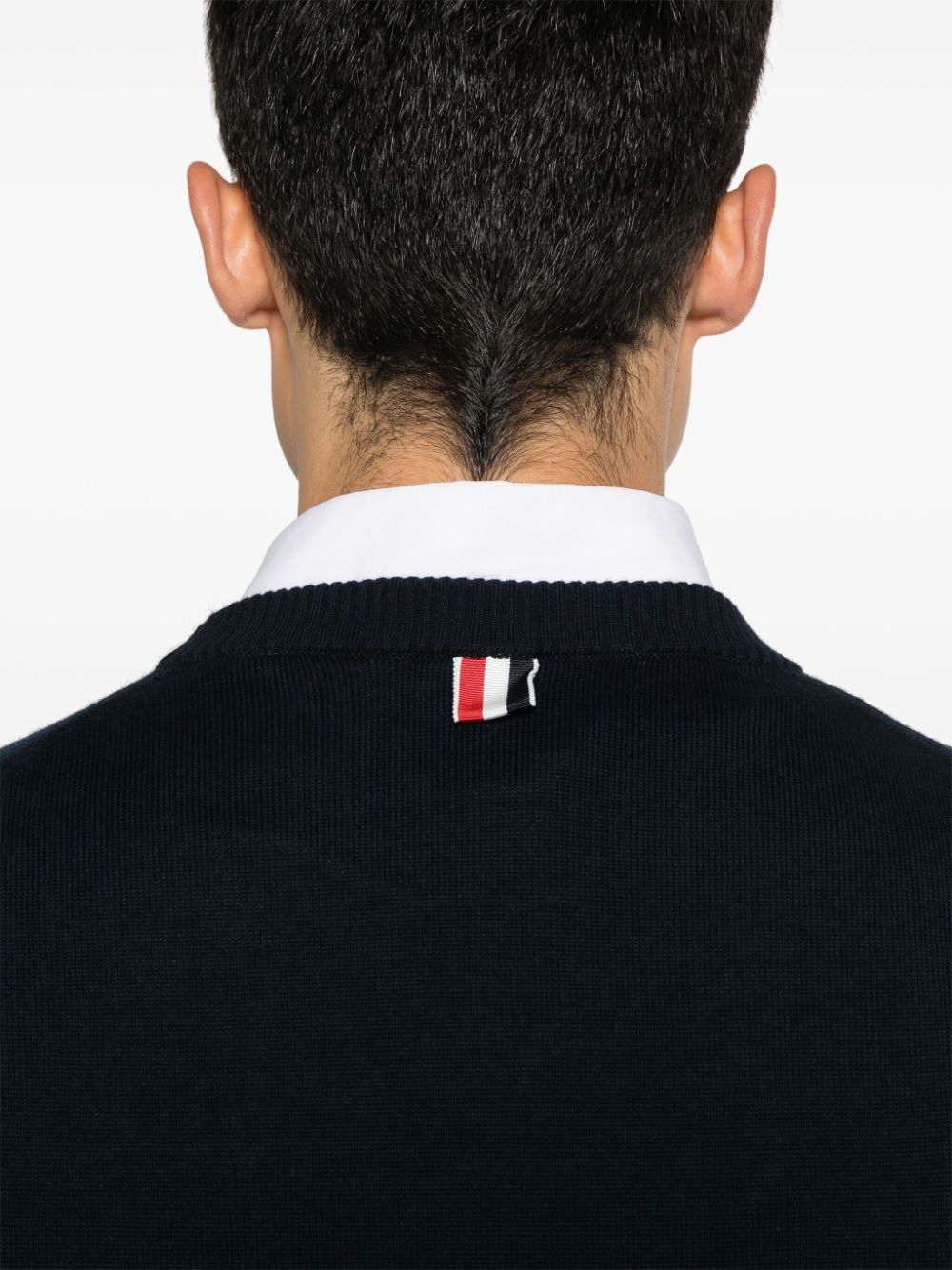 THOM BROWNE Fine Knit Ribbed Crew Neck Sweater