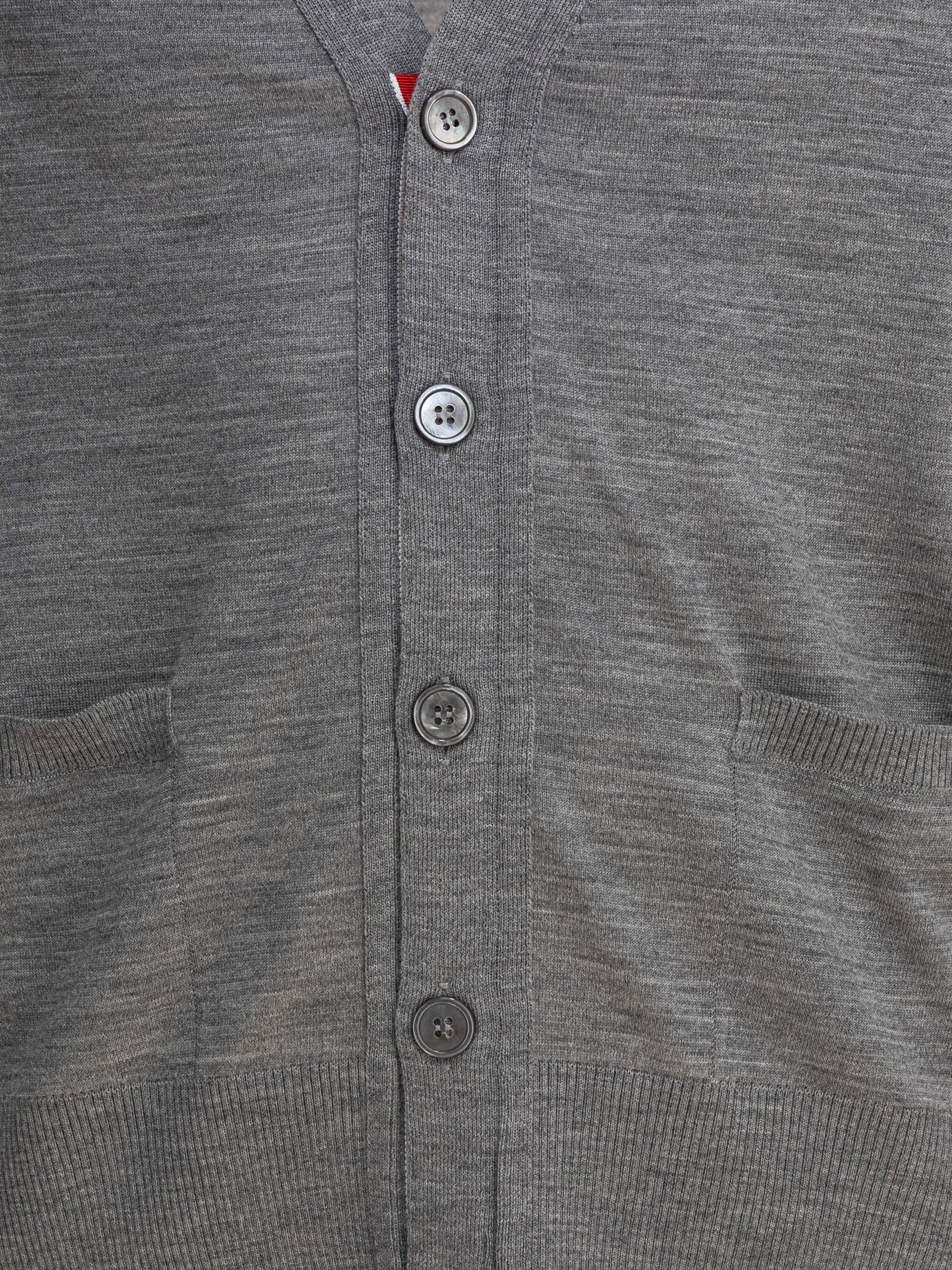 THOM BROWNE Classic V-Neck Cardigan in Fine Merino Wool with 4-Bar Stripes