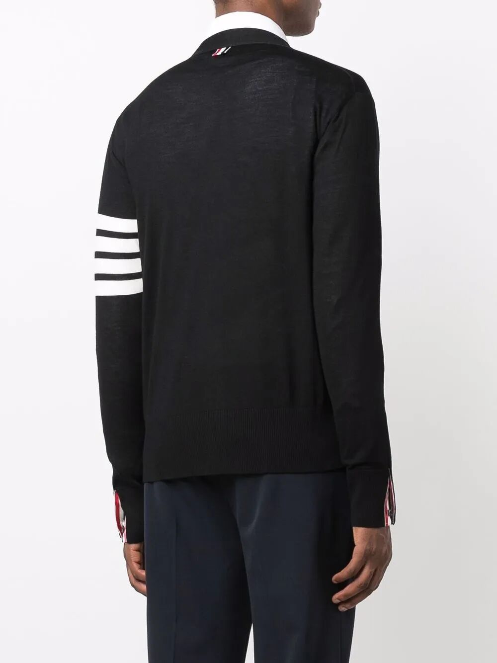 THOM BROWNE Classic V-Neck Cardigan in Fine Merino Wool with 4-Bar Stripes