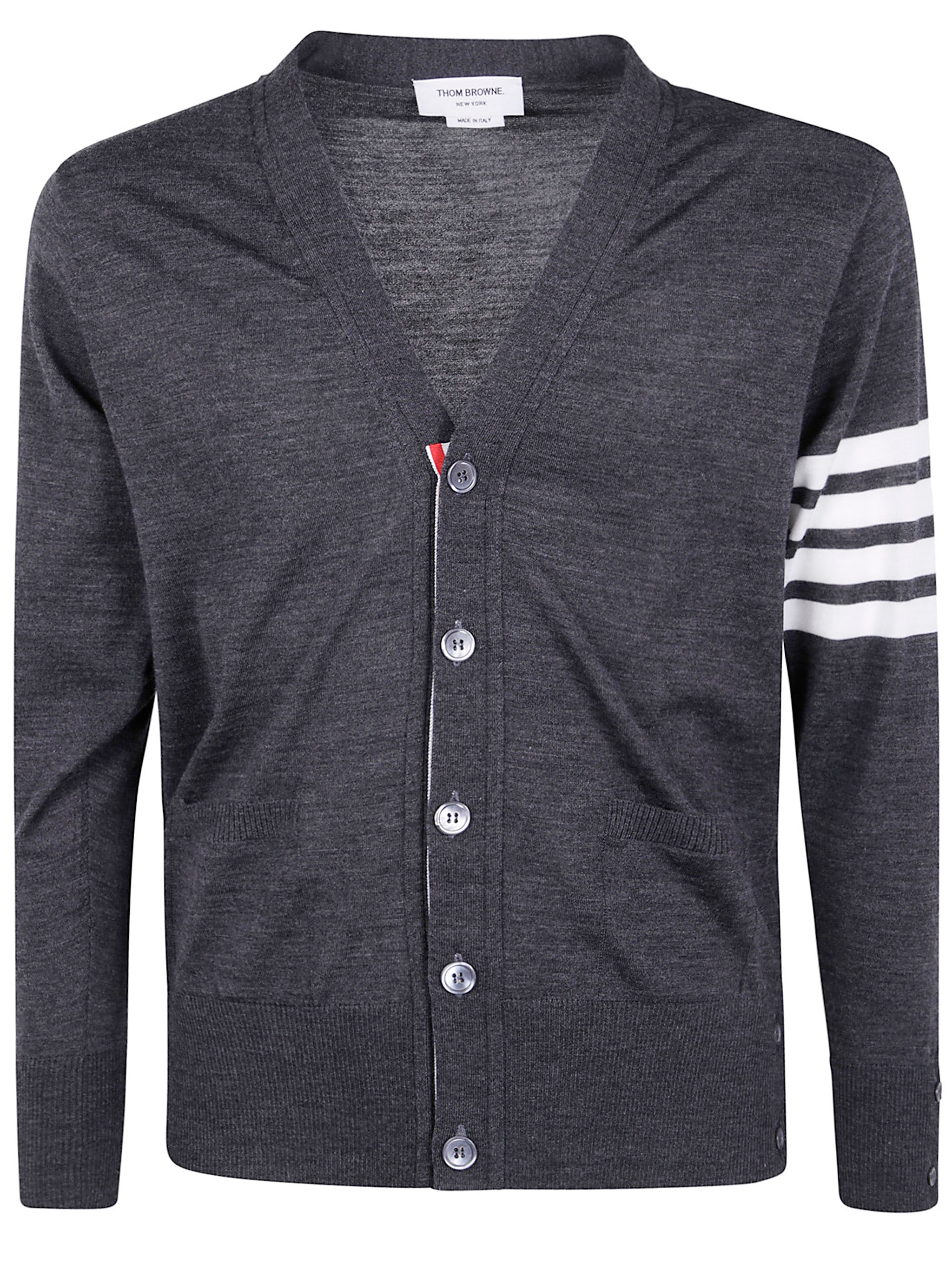 THOM BROWNE Classic V-Neck Cardigan in Fine Merino Wool