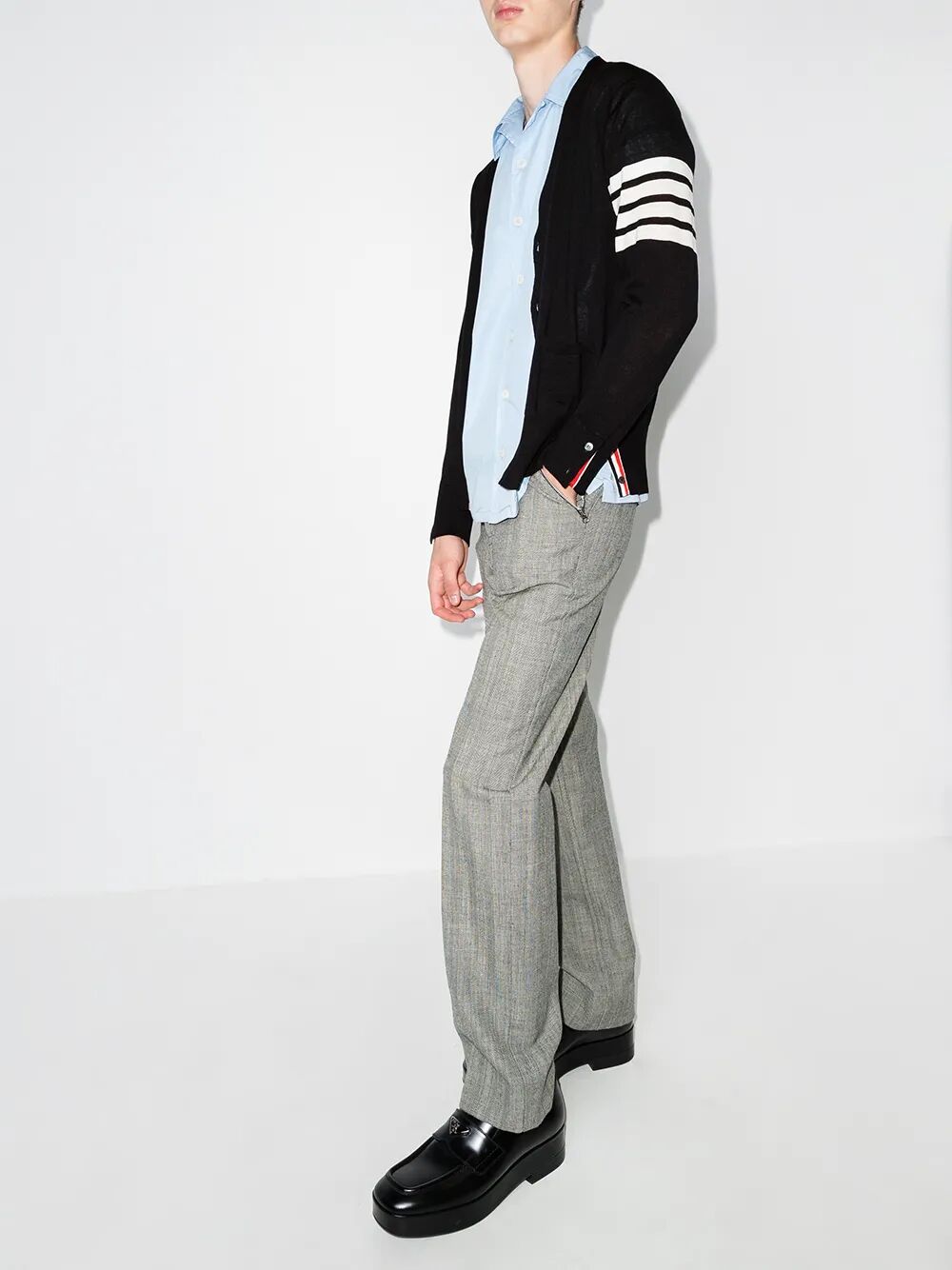 THOM BROWNE Classic V-Neck Cardigan in Fine Merino Wool with 4 Bar Stripes