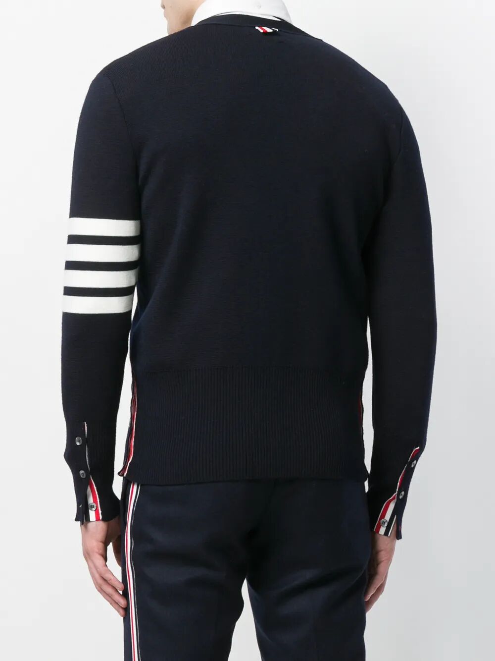 THOM BROWNE V-Neck Cardigan with 4 Bar in Fine Merino Wool