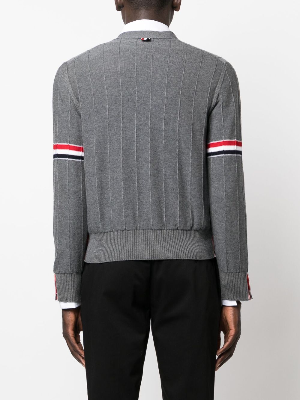 THOM BROWNE Cozy 100% Wool V-Neck Sweater with Front Patch Pockets