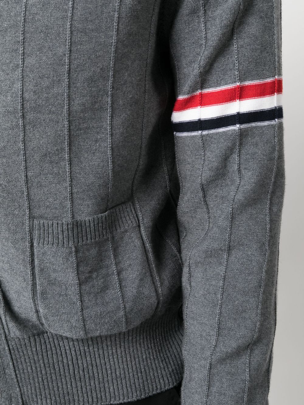 THOM BROWNE Cozy 100% Wool V-Neck Sweater with Front Patch Pockets
