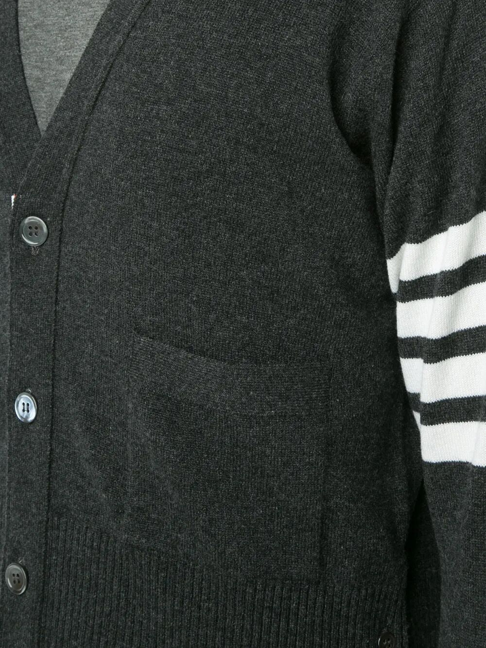 THOM BROWNE Classic Short V Neck Cashmere Cardigan with 4 Bar Stripe