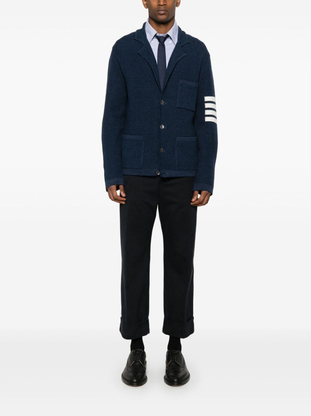 THOM BROWNE Notched Lapels Drop Shoulder Cardigan for Men