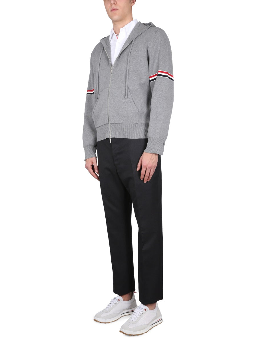 THOM BROWNE Classic Hoodie with Drawstring and Zipper for Men