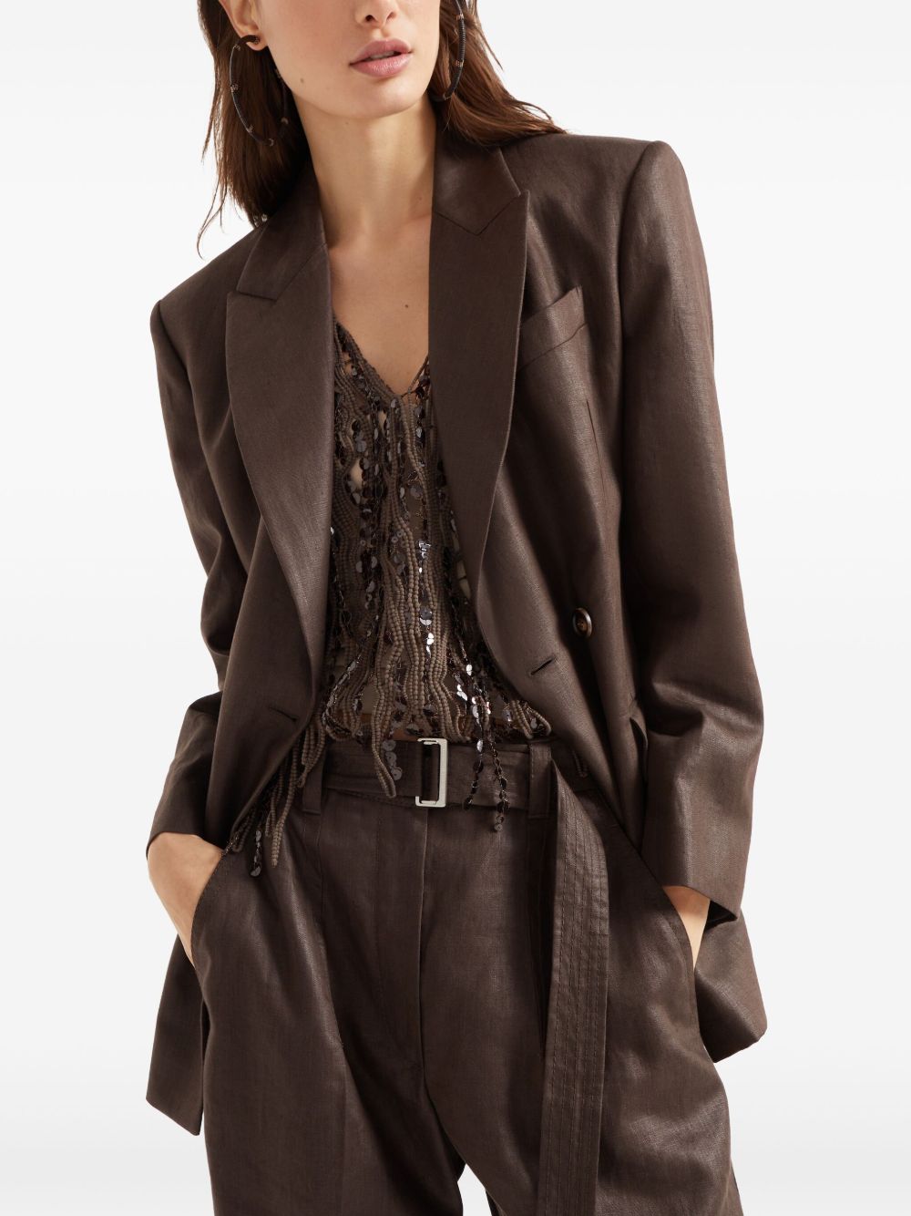 BRUNELLO CUCINELLI Shiny Linen Double-Breasted Jacket for Women