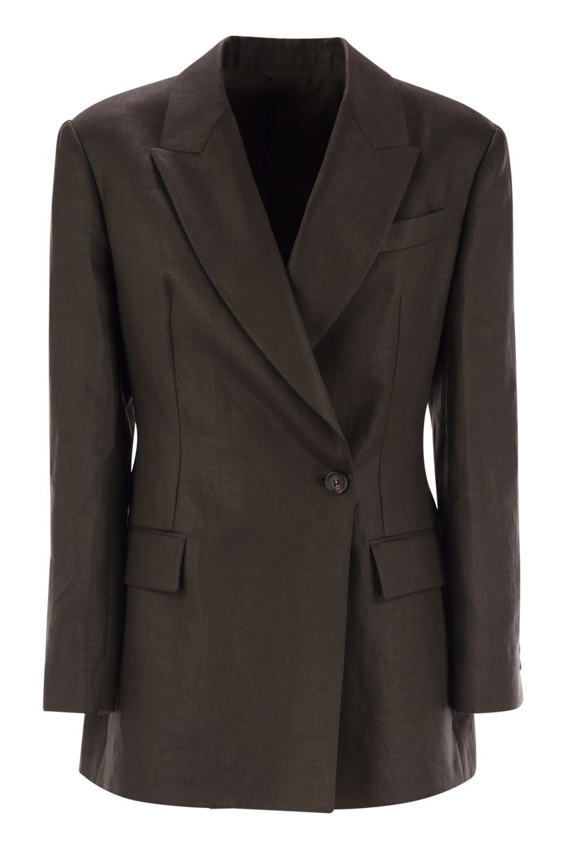 BRUNELLO CUCINELLI Shiny Linen Twill Jacket with Necklace