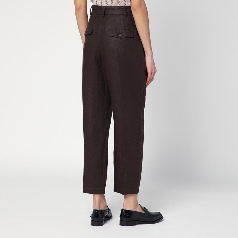 BRUNELLO CUCINELLI High-Waisted Linen Trousers with Adjustable Waistband
