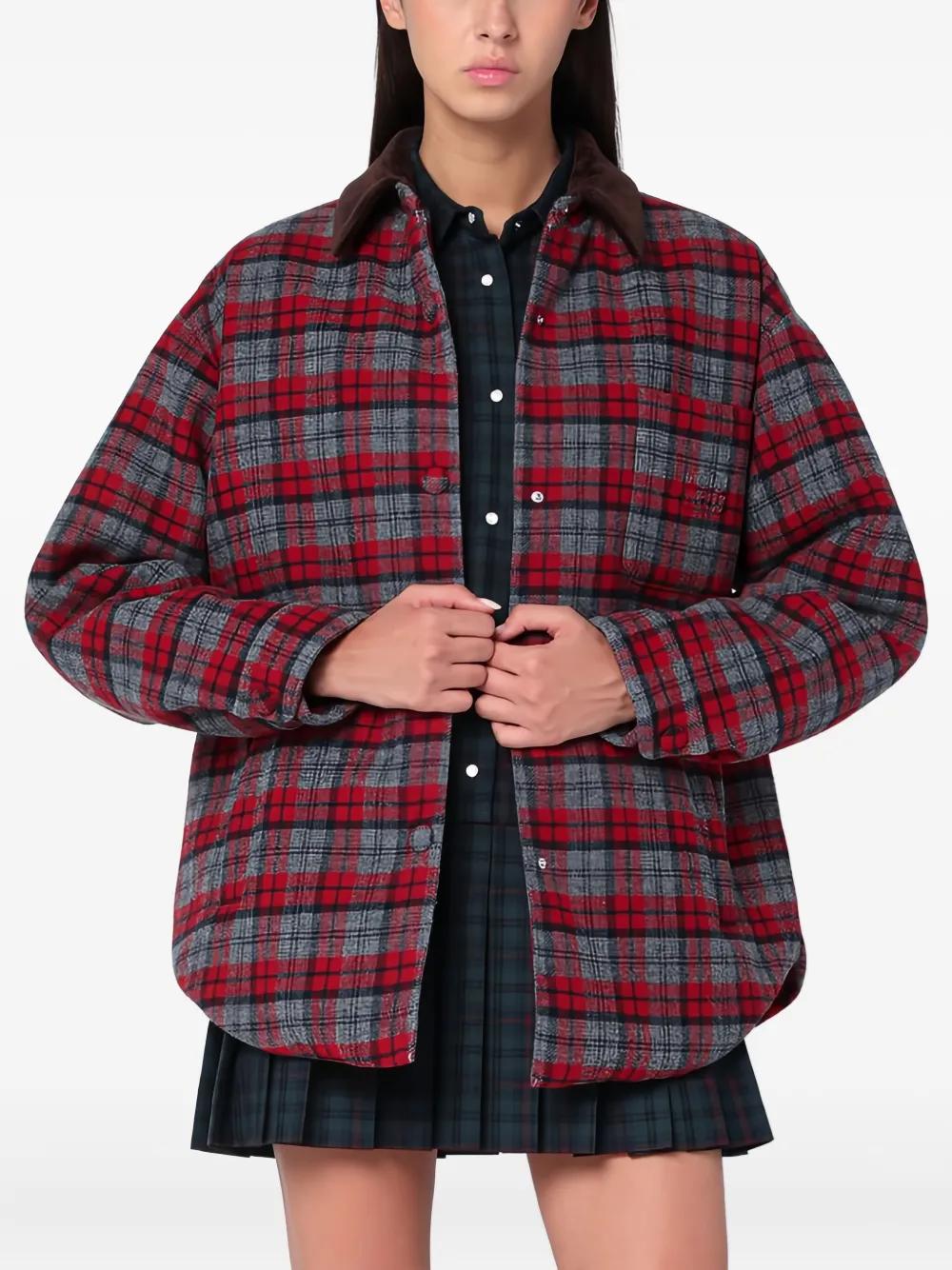 MIU MIU Plaid Jacket with Corduroy Collar