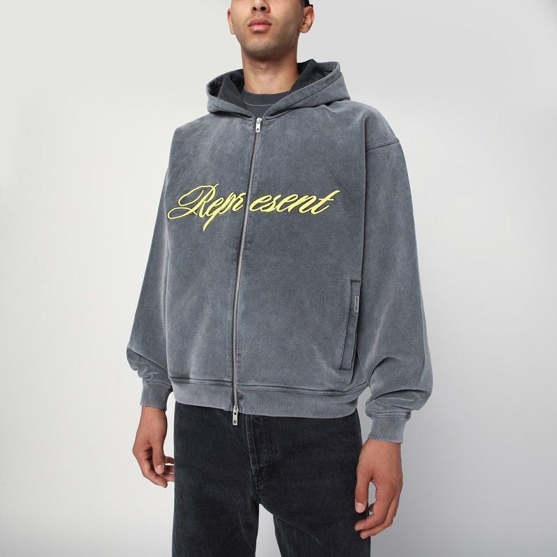 REPRESENT Vintage Effect Zip-Up Hoodie for Men