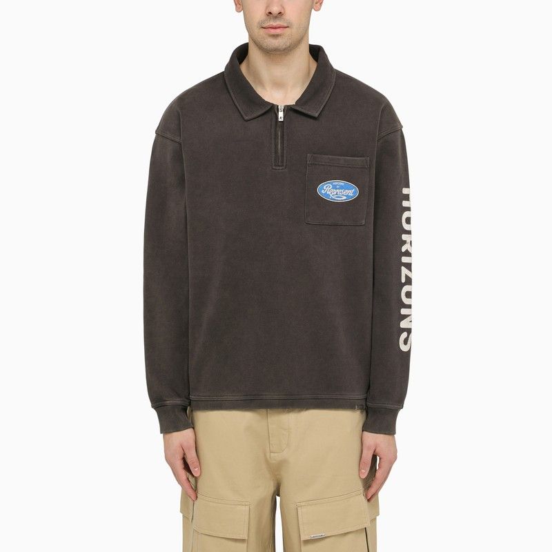 REPRESENT Washed Effect Zip-Up Cotton Polo Shirt for Men