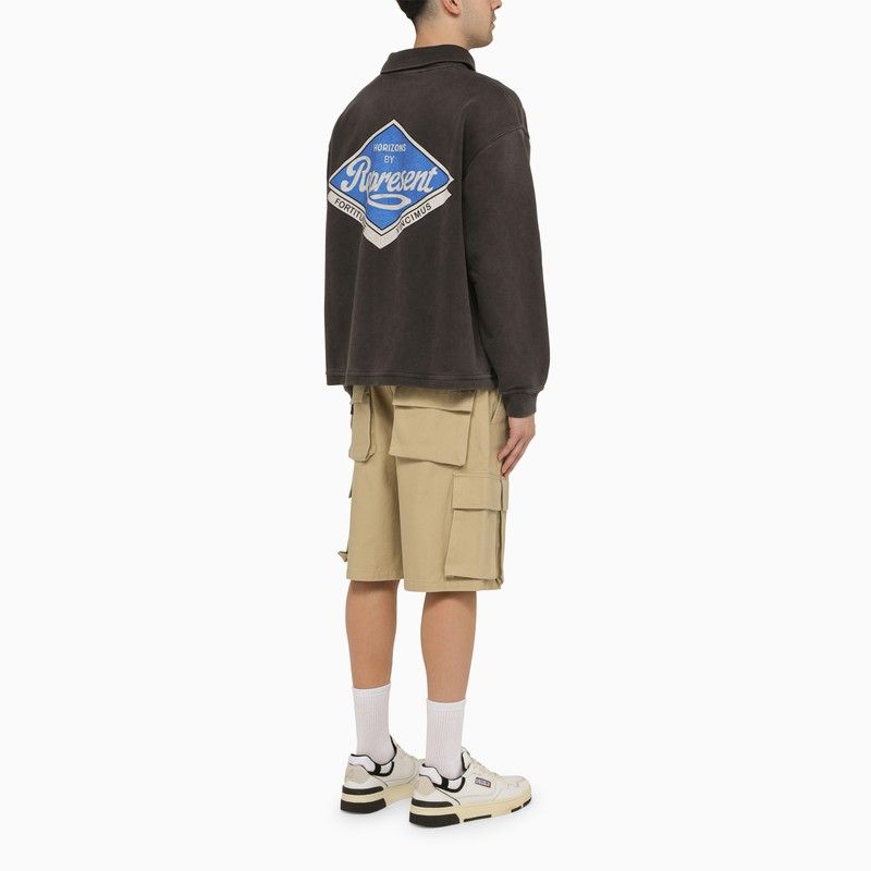 REPRESENT Washed Effect Zip-Up Cotton Polo Shirt for Men