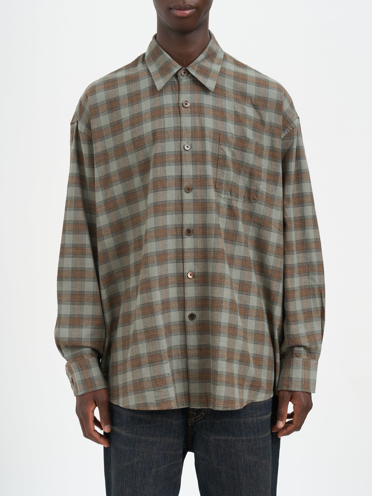 OUR LEGACY Oversized Flannel Check Shirt with Pearl Buttons