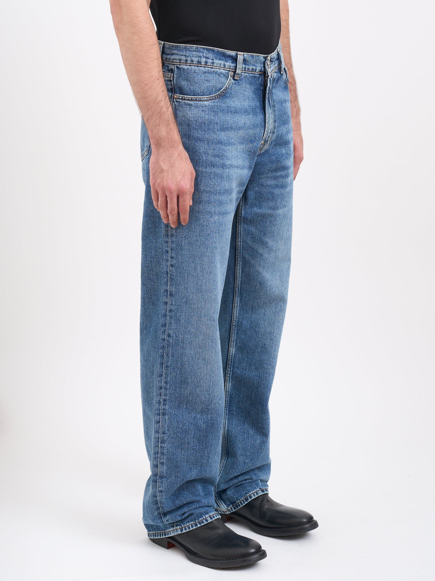 OUR LEGACY High Waist Straight Leg Trousers with Vintage Wash