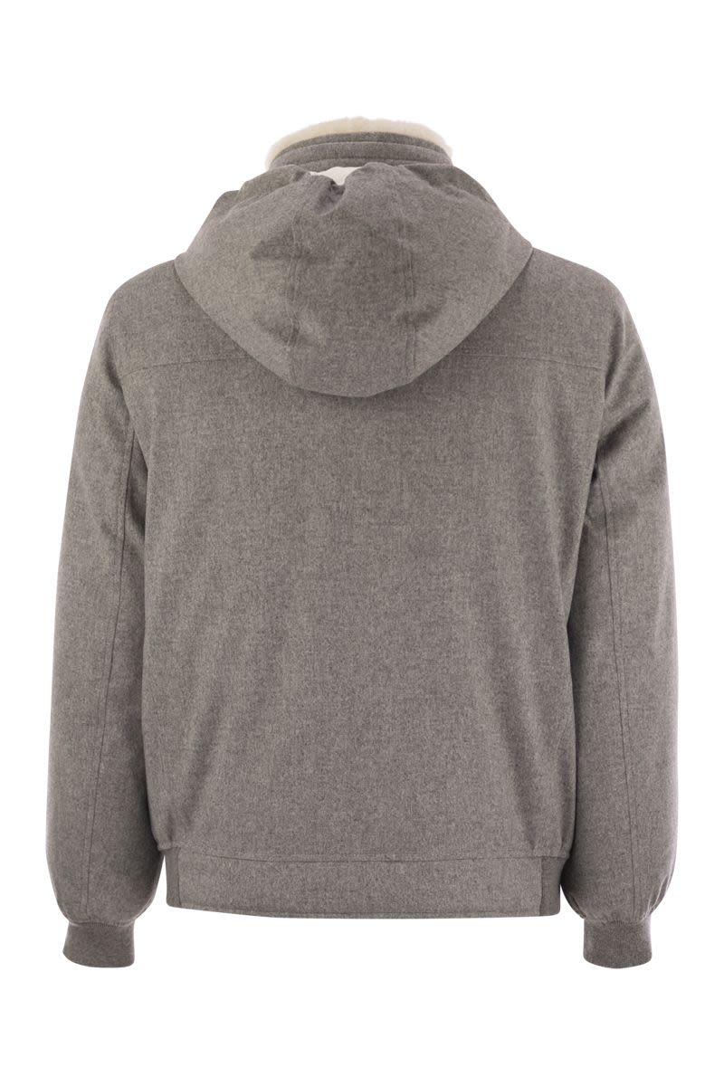 BRUNELLO CUCINELLI Wool Flannel Down Jacket with Shearling-Lined Collar