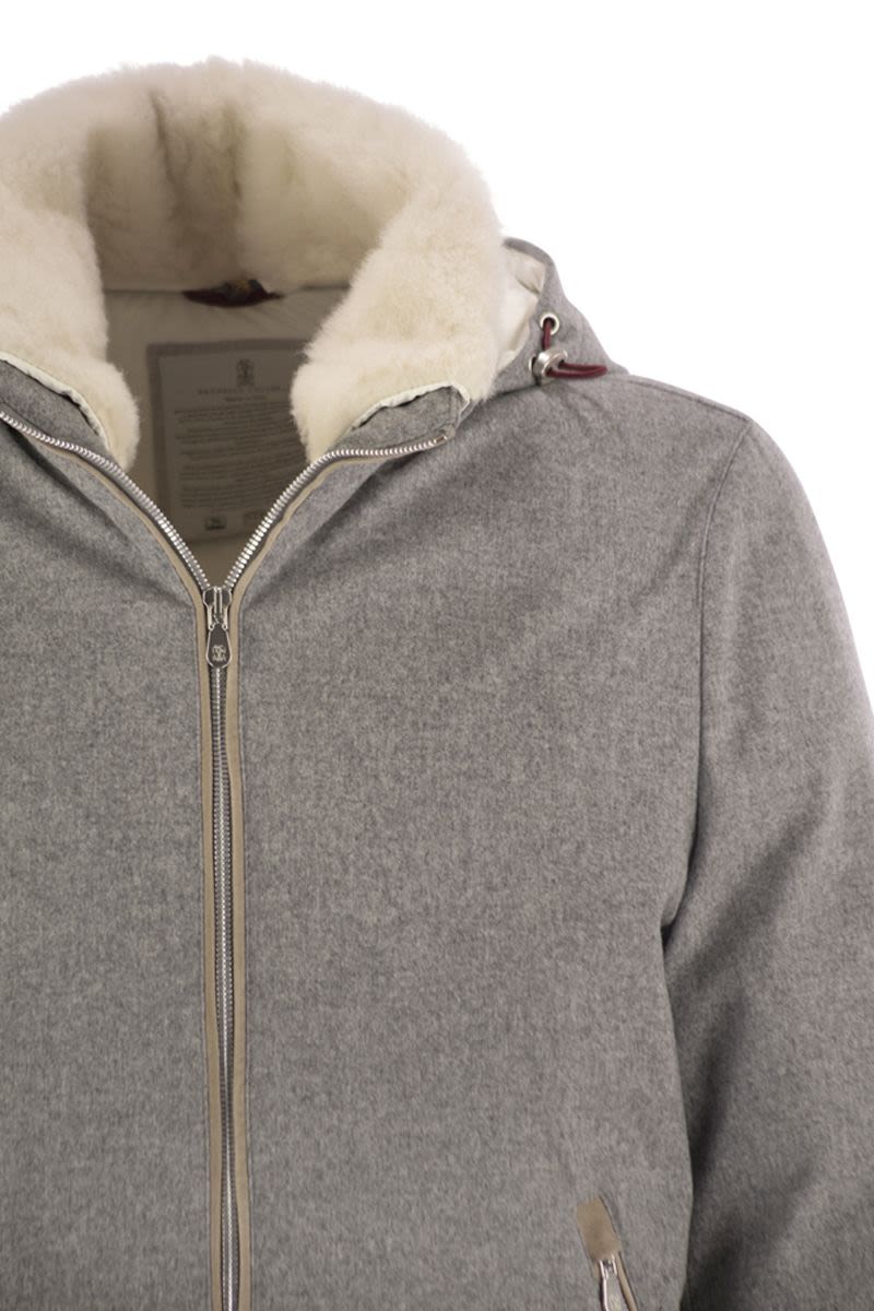 BRUNELLO CUCINELLI Wool Flannel Down Jacket with Shearling-Lined Collar