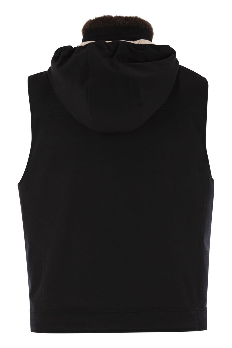 BRUNELLO CUCINELLI Wool Waistcoat with Fur Collar for Men