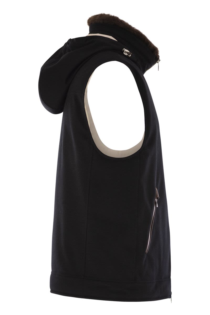 BRUNELLO CUCINELLI Wool Waistcoat with Fur Collar for Men