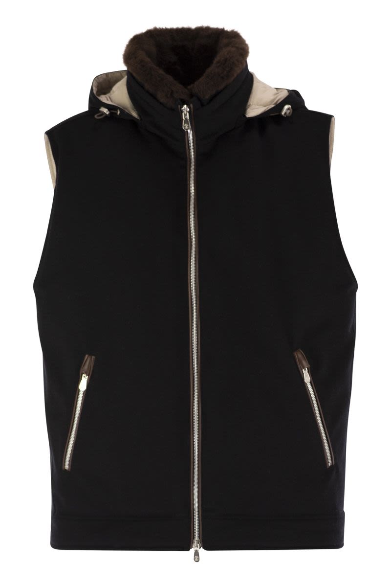 BRUNELLO CUCINELLI Wool Waistcoat with Fur Collar for Men