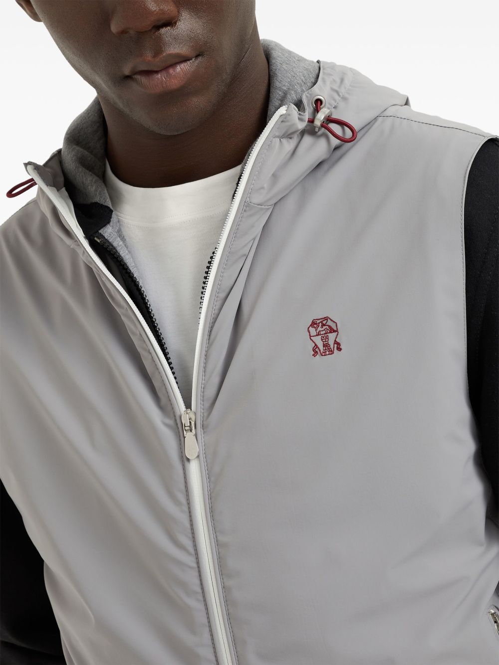 BRUNELLO CUCINELLI Men's Nylon Down Vest with Drawstring Hood