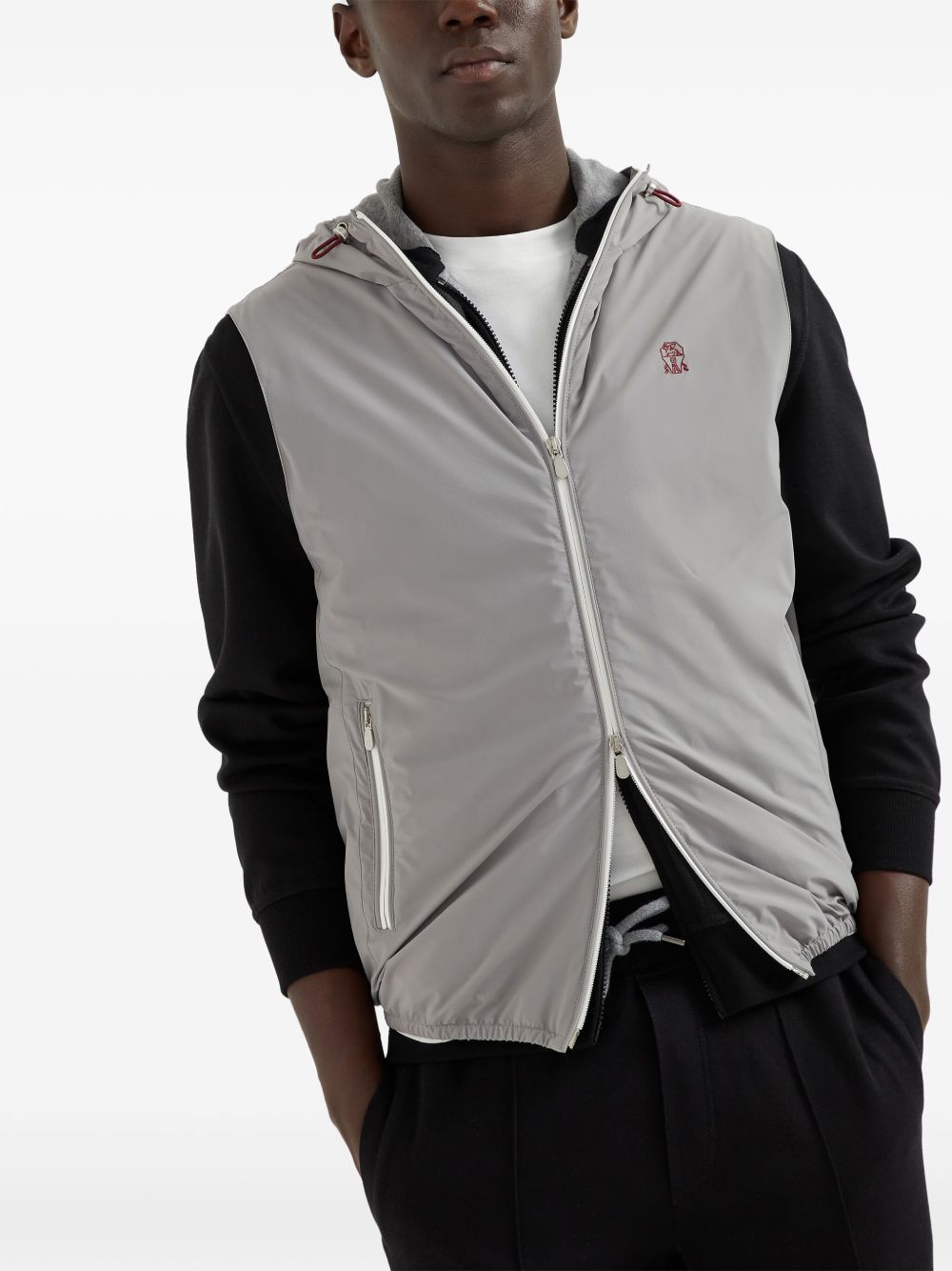 BRUNELLO CUCINELLI Men's Nylon Down Vest with Drawstring Hood