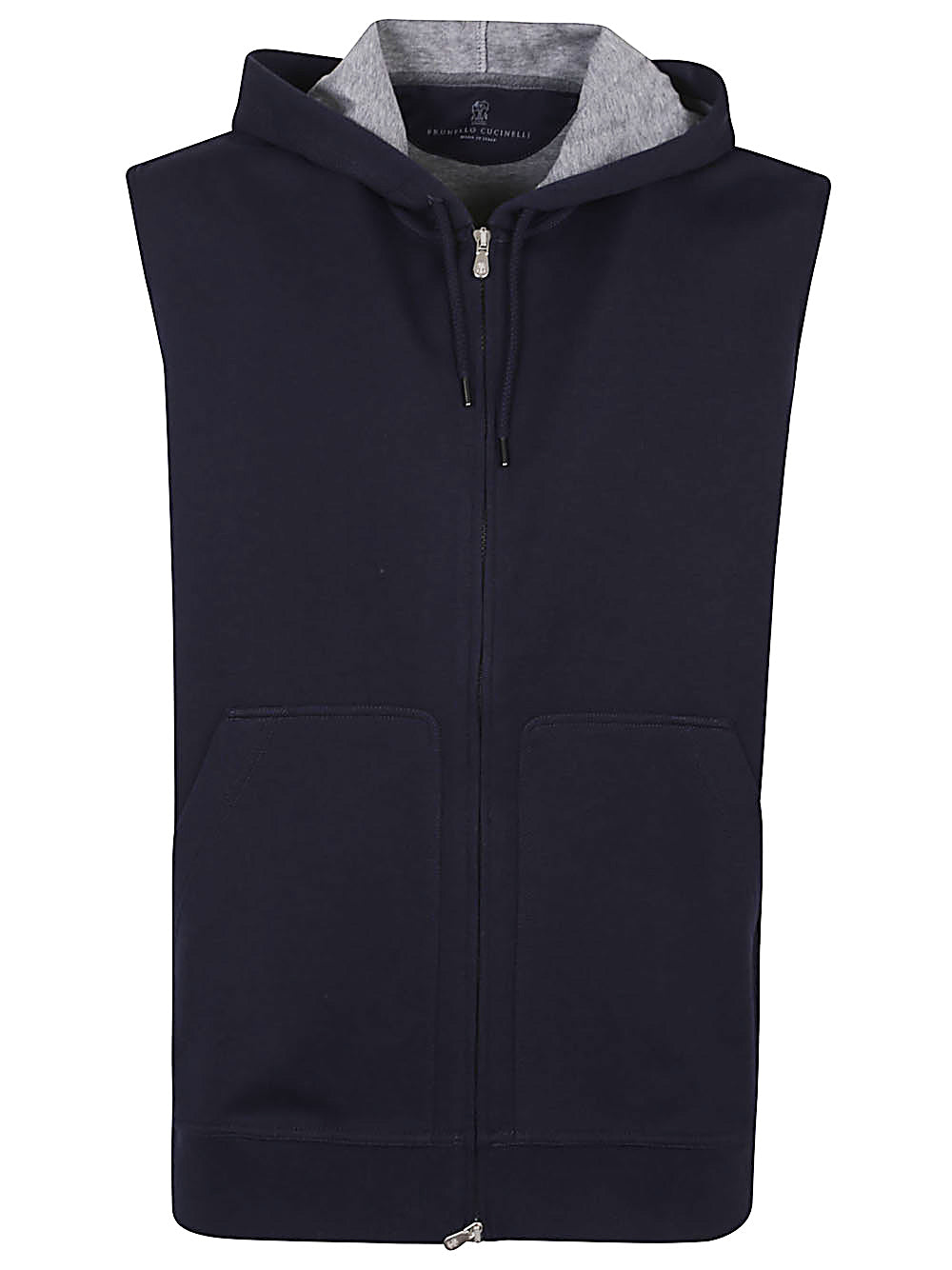 BRUNELLO CUCINELLI Sleeveless Hoodie with Two-Way Zip and Pouch Pockets