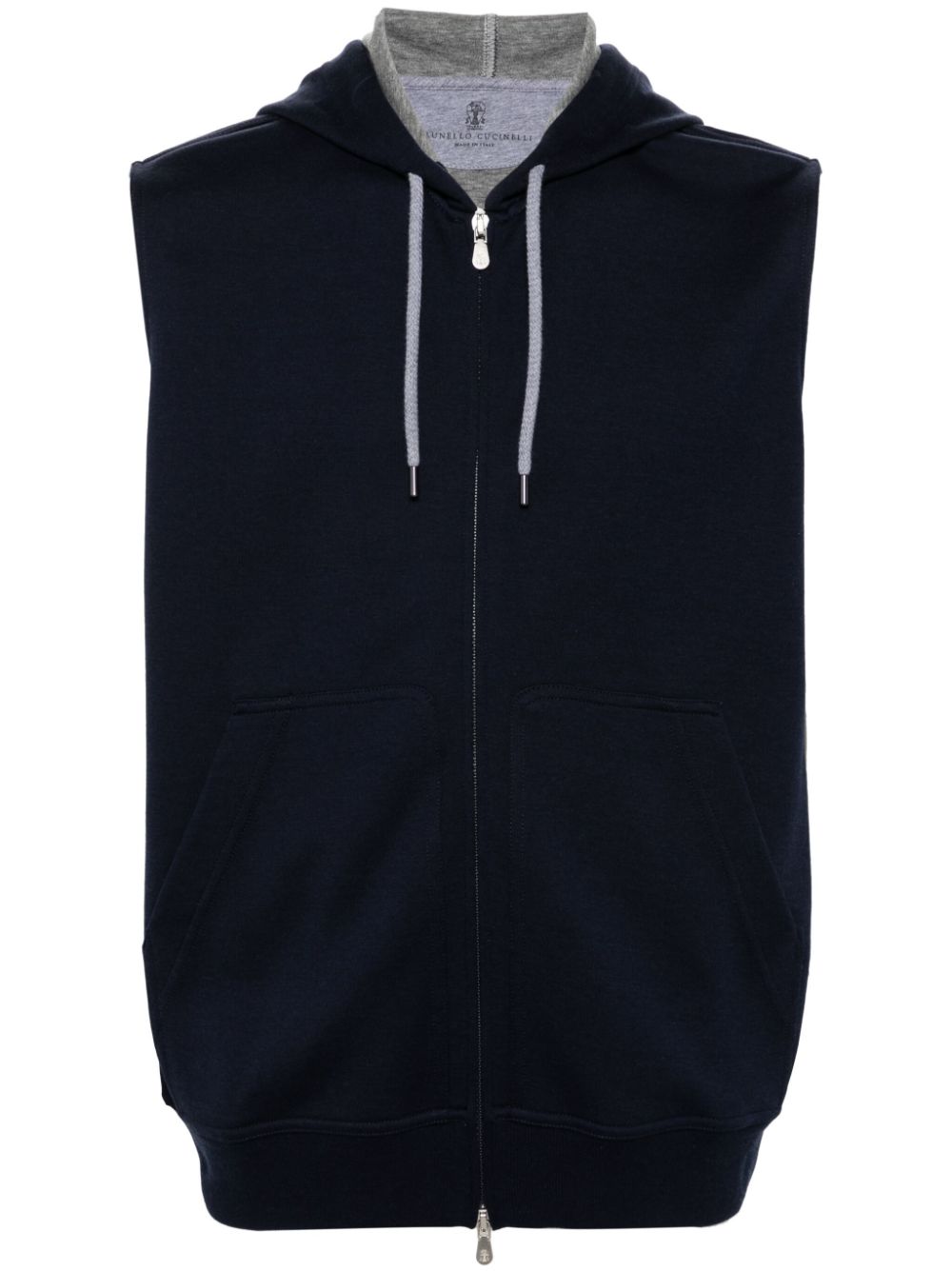 BRUNELLO CUCINELLI Sleeveless Hoodie with Two-Way Zip and Pouch Pockets