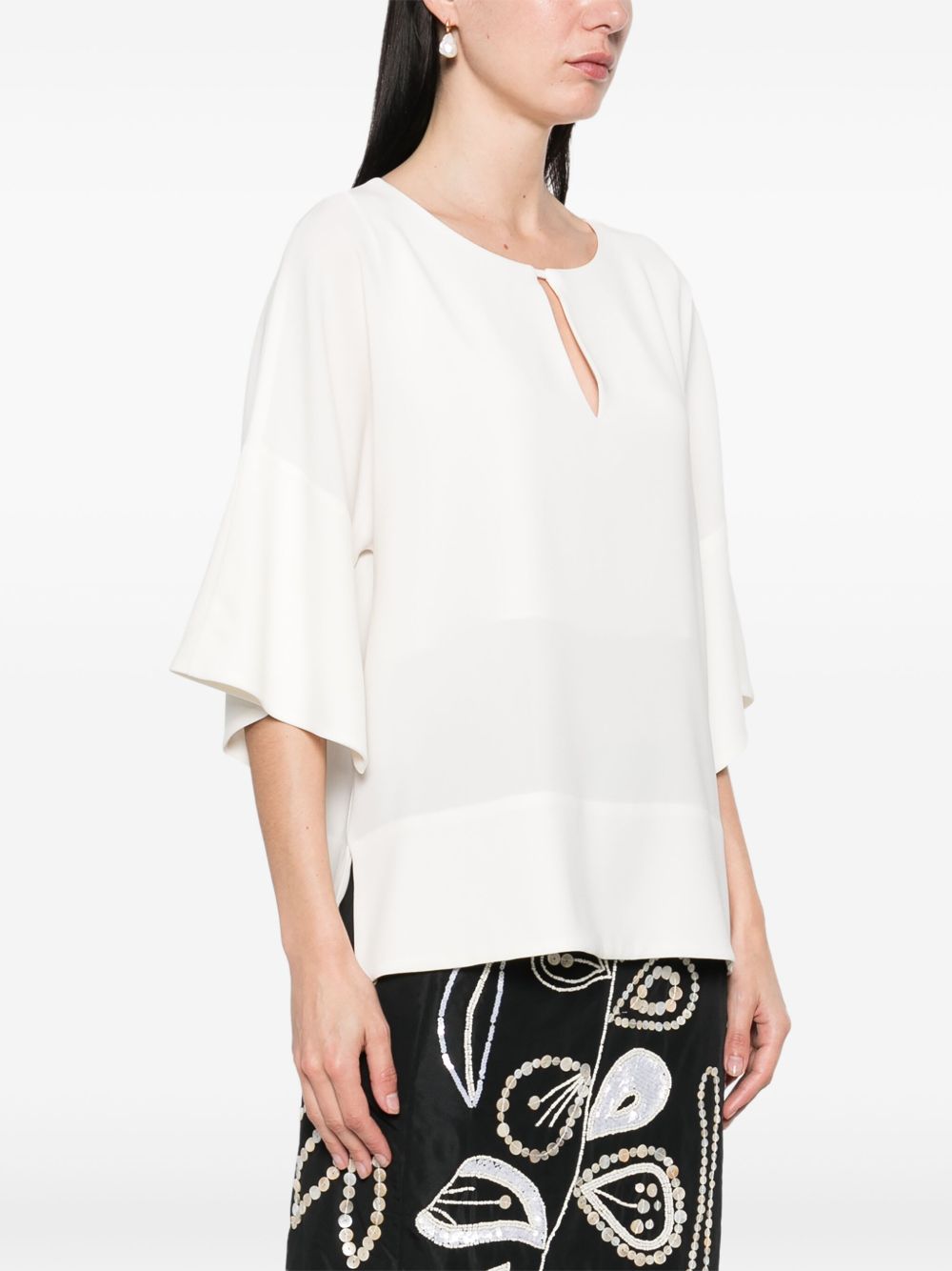ALBERTO BIANI Drop Shoulder Blouse with Three-Quarter Sleeves