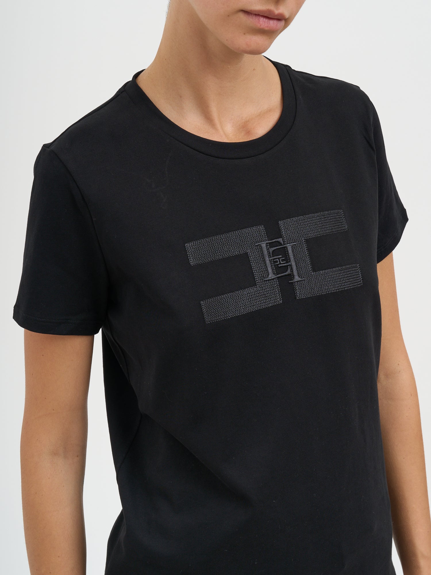 ELISABETTA FRANCHI Crew Neck Cotton T-Shirt - 66 cm Length for Size 40