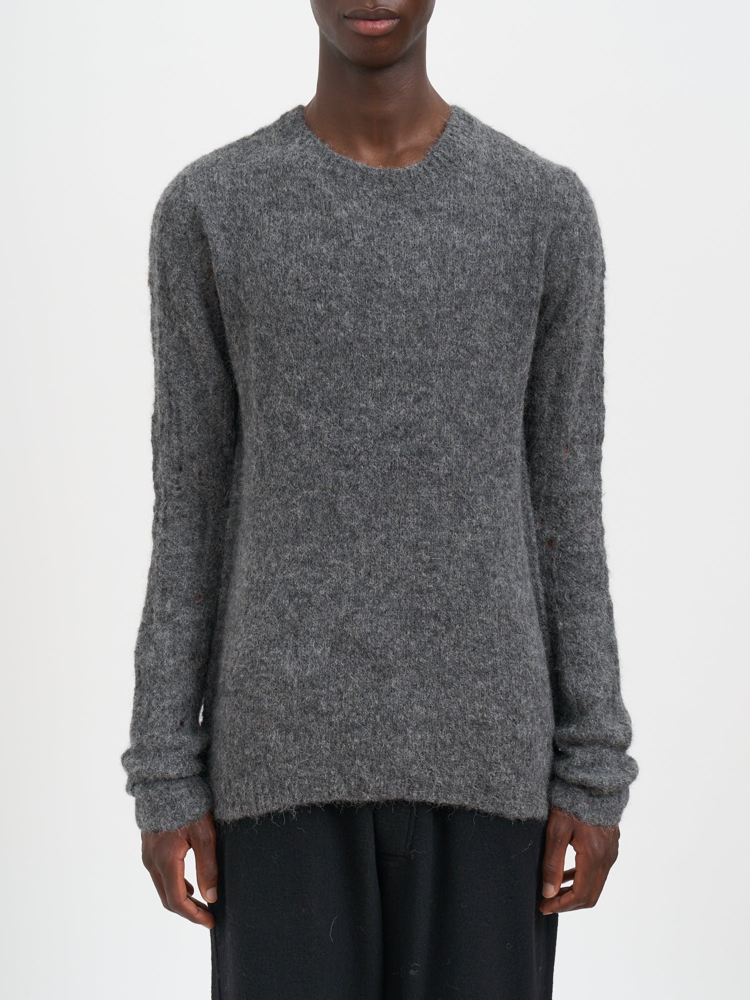 THOM KROM Crew Neck Alpaca Sweater with Ripped Sleeves