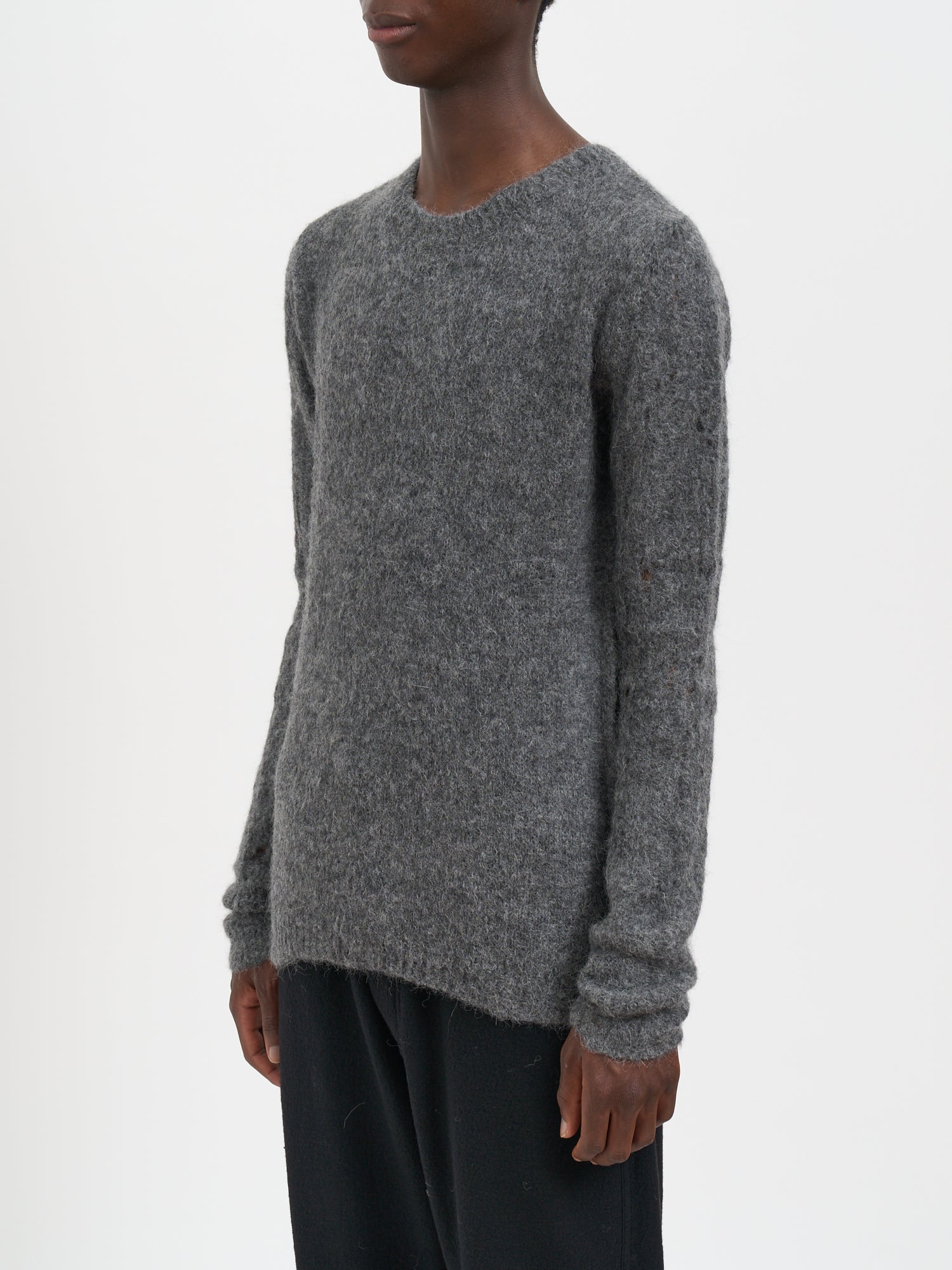 THOM KROM Crew Neck Alpaca Sweater with Ripped Sleeves