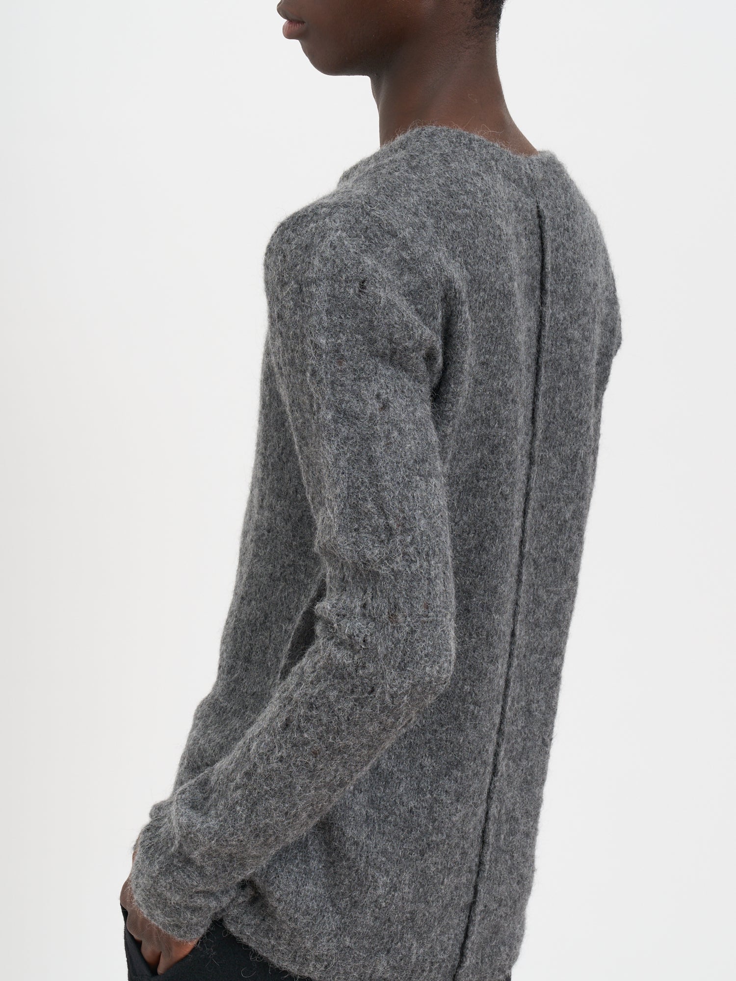 THOM KROM Crew Neck Alpaca Sweater with Ripped Sleeves