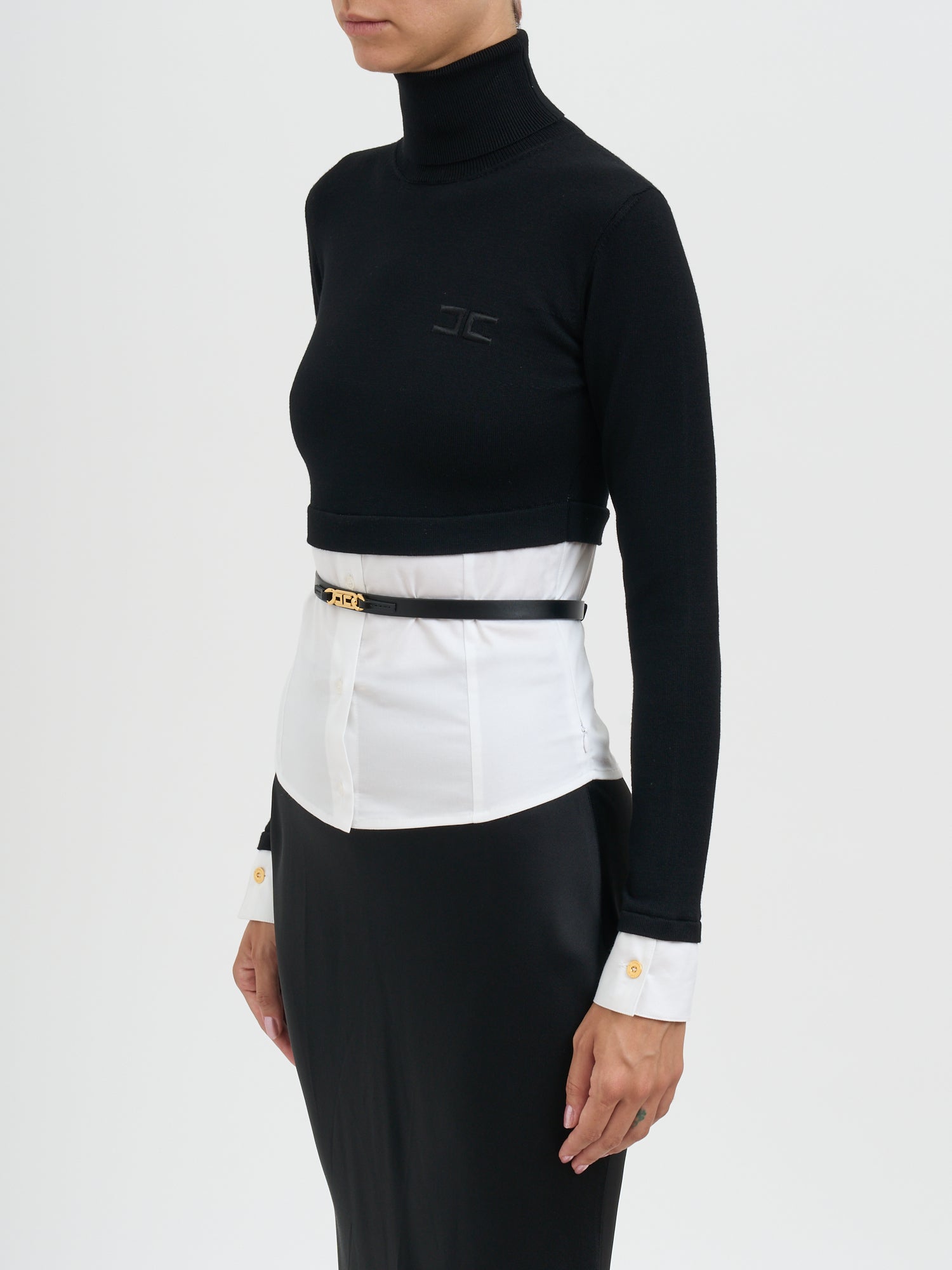 ELISABETTA FRANCHI High Neck Shirt with Logo Belt - Size 40