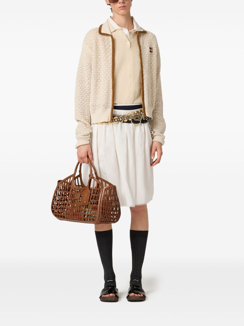 MIU MIU Natural Lace Knit Polo for Women