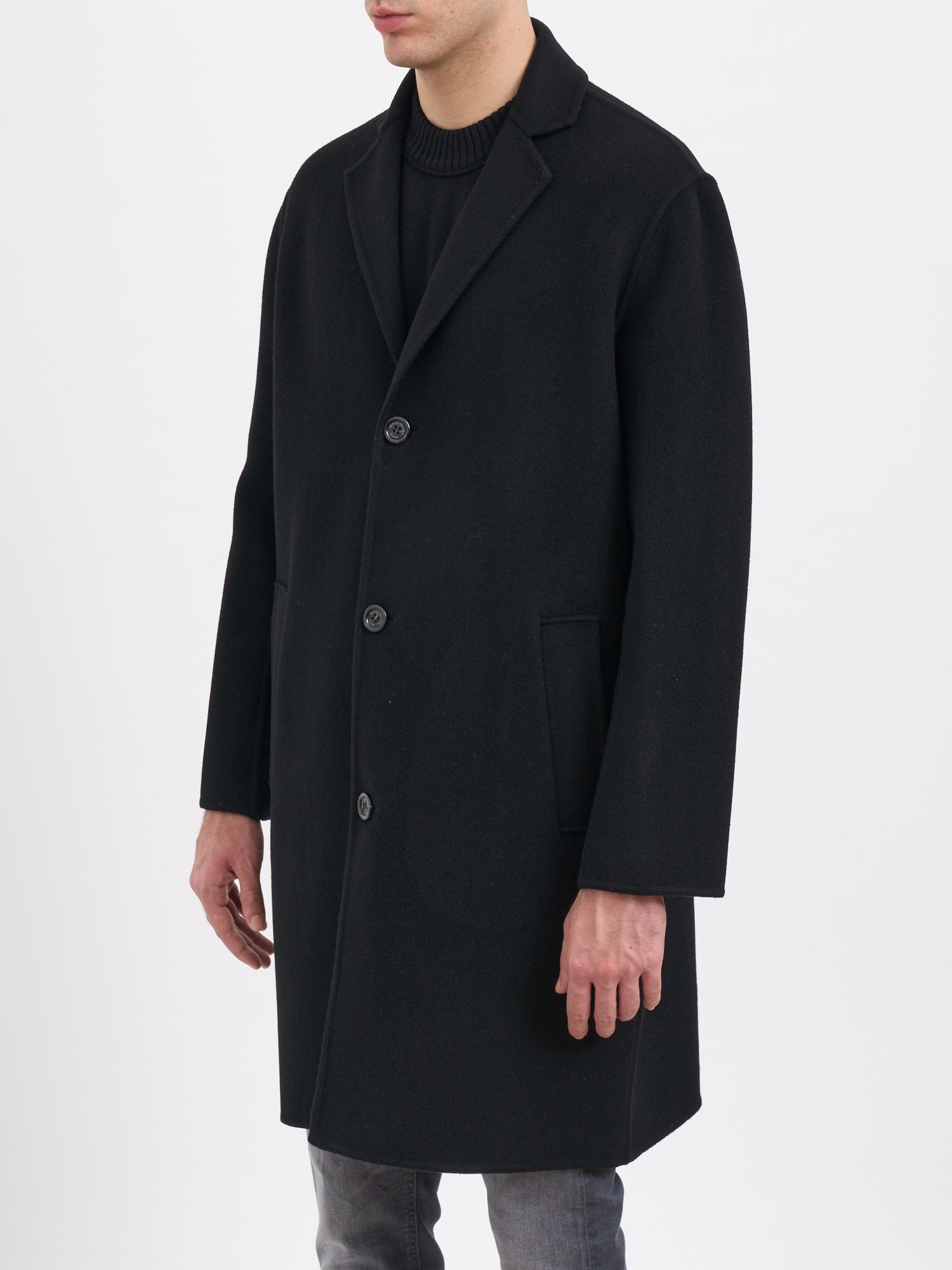 PAOLO PECORA Long Wool Jacket with Rear Slit - Size 48