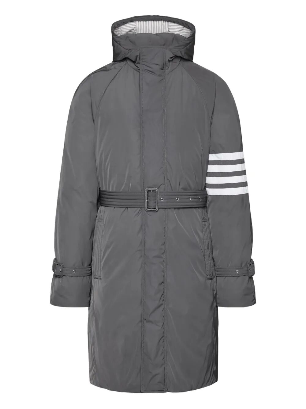 THOM BROWNE 4-Bar Hooded Down Parka Jacket with Belt