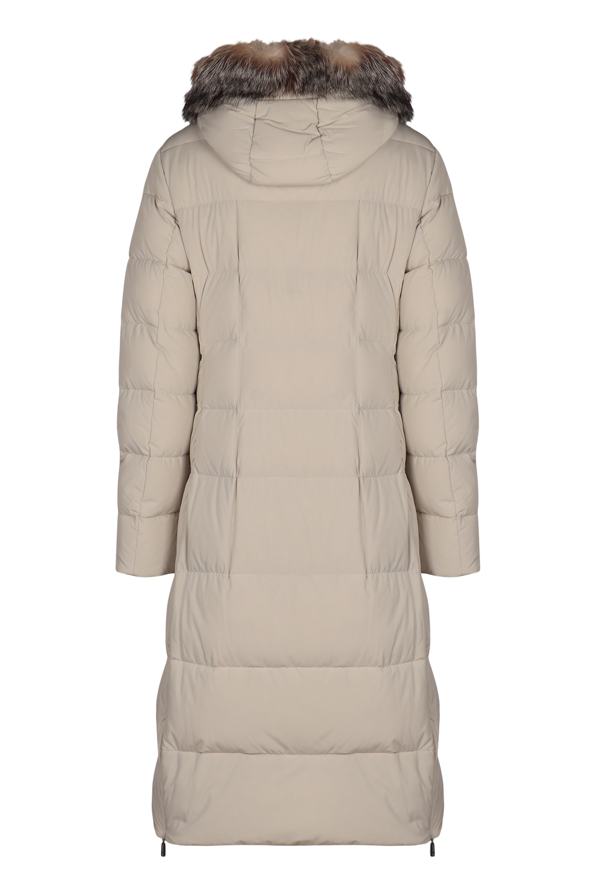 MOORER Long Hooded Down Jacket with Fox Fur Edges