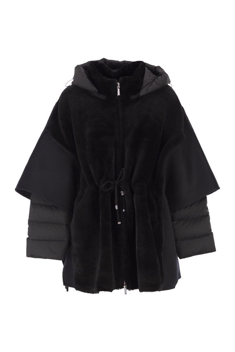 MOORER Elegant Cape-Style Sheepskin and Down Jacket