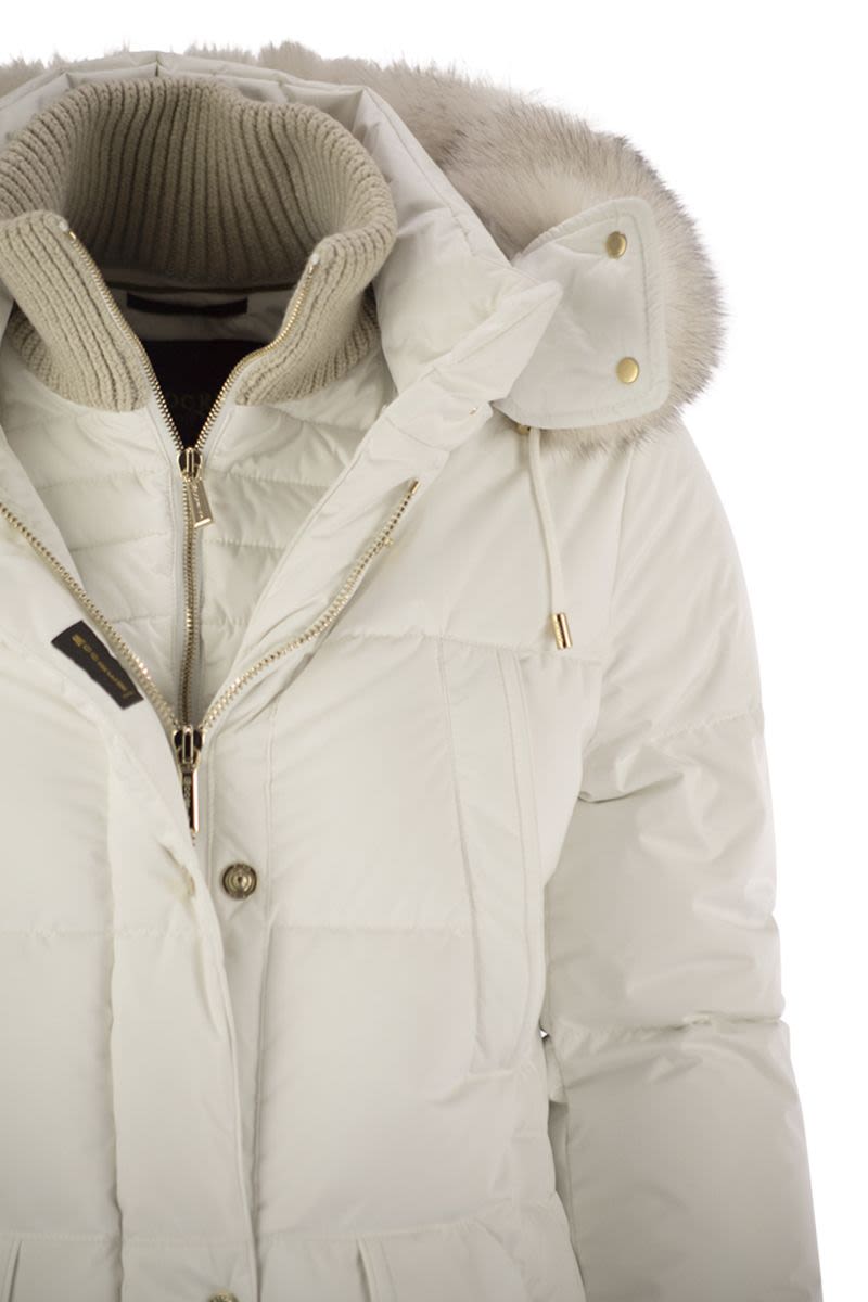 MOORER Long Down Jacket with Detachable Hood for Women