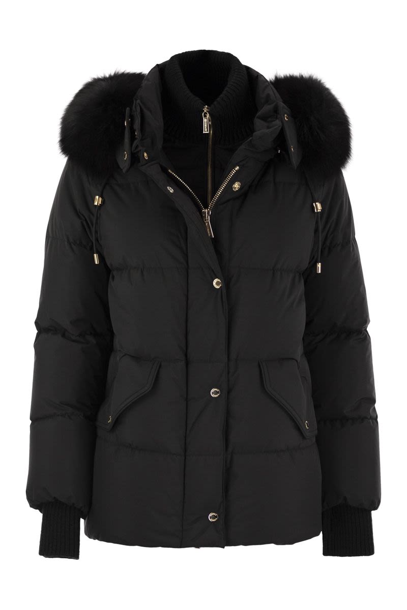 MOORER Mini Short Down Jacket with Hood and Fur