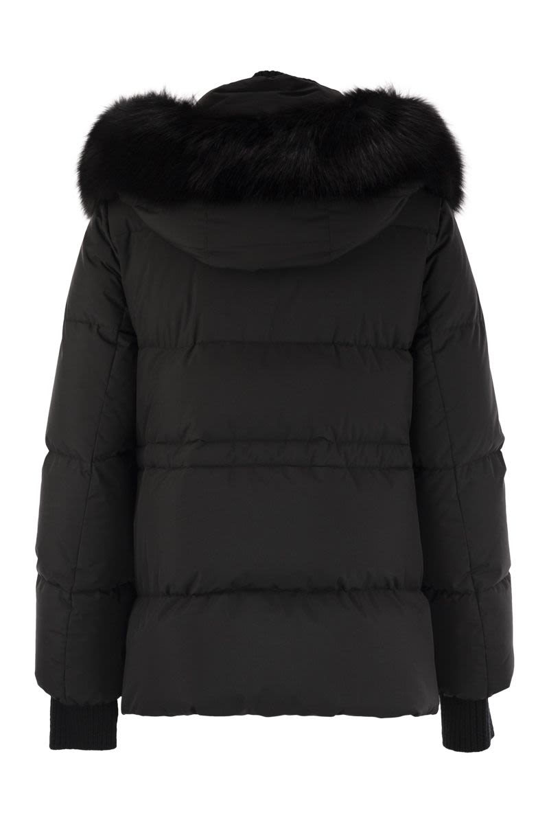 MOORER Mini Short Down Jacket with Hood and Fur