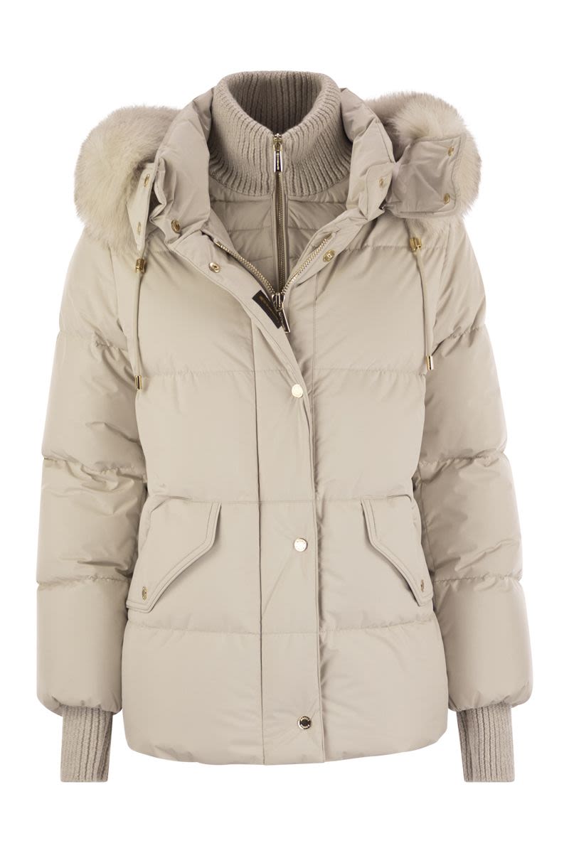 MOORER Mini Short Down Jacket with Hood and Fur