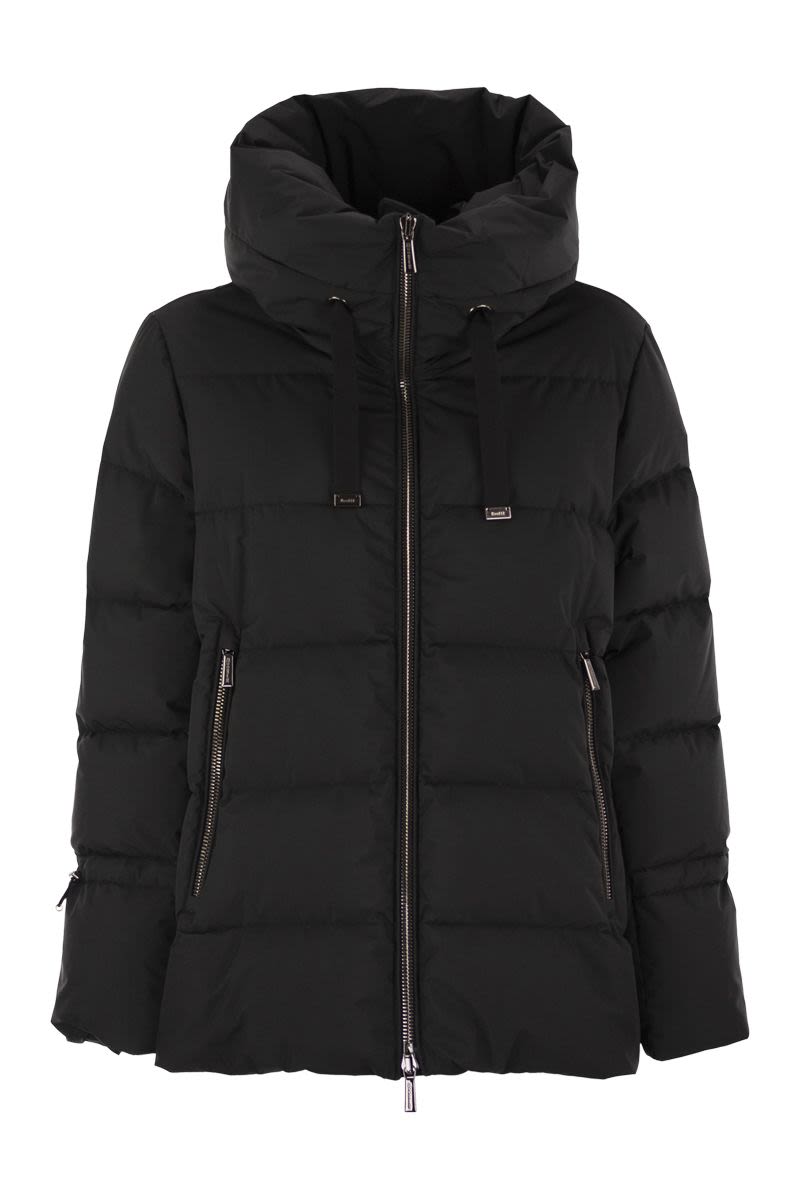 MOORER Women's Large Boucle Quilted Hooded Down Jacket