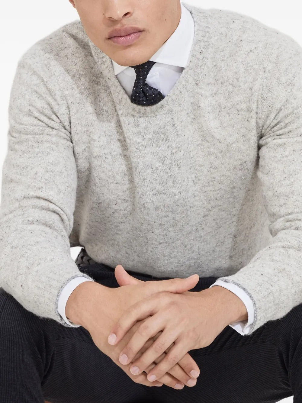 BRUNELLO CUCINELLI Crew Neck Long Sleeve Silk and Alpaca Wool Sweater