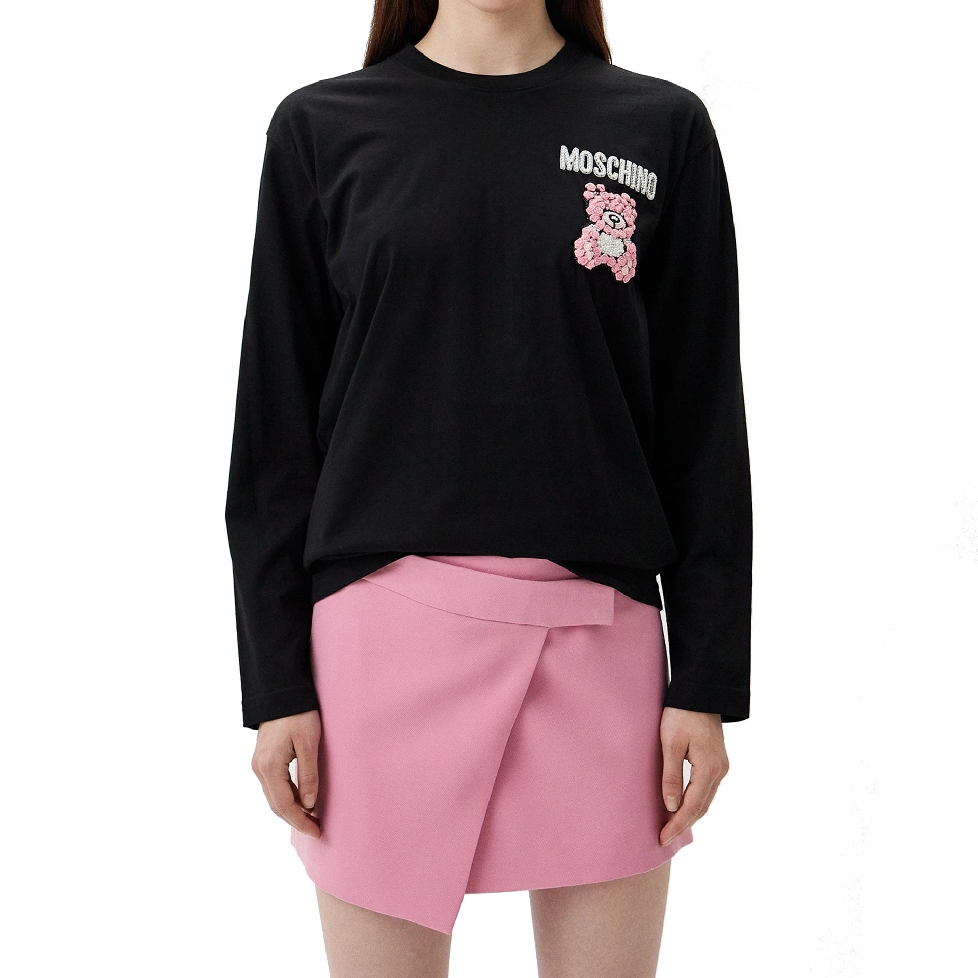 MOSCHINO COUTURE Long Sleeve Embroidered Logo T-shirt for Women