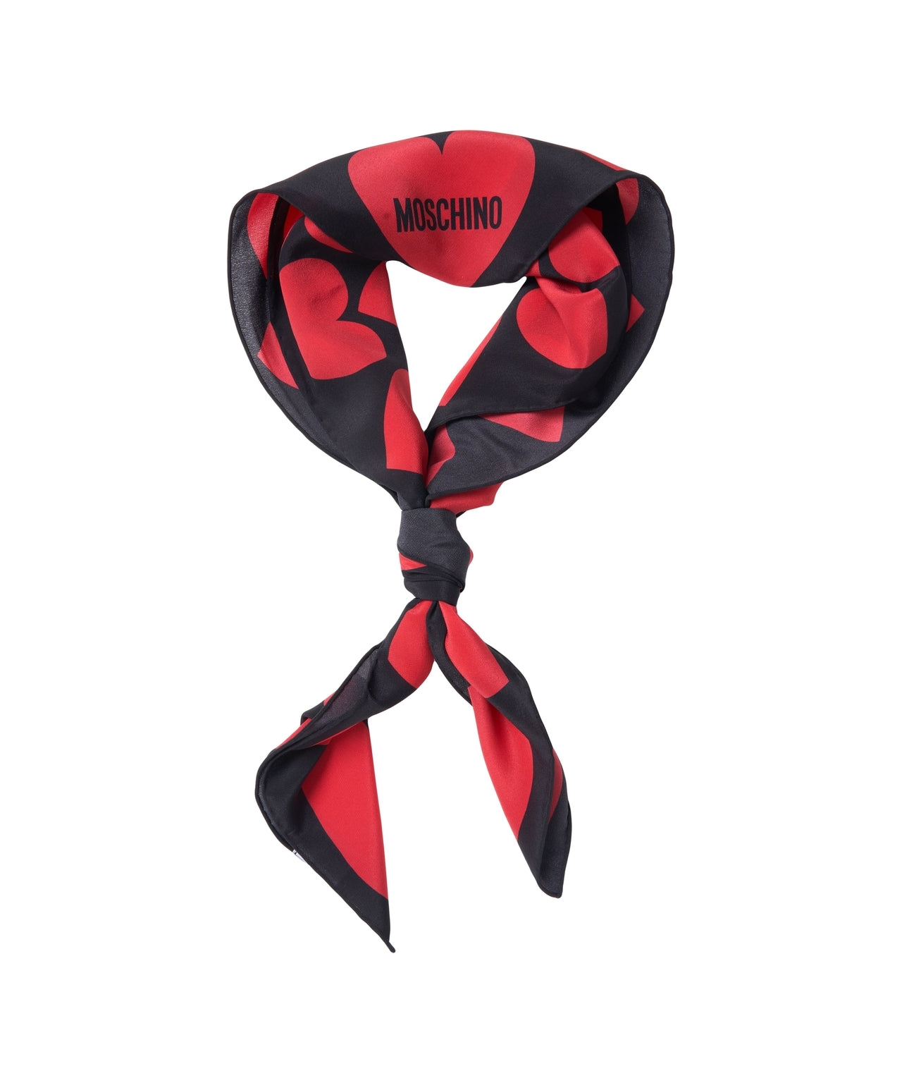 MOSCHINO Silk Scarf with Heart Print and Logo - 175 x 35 cm