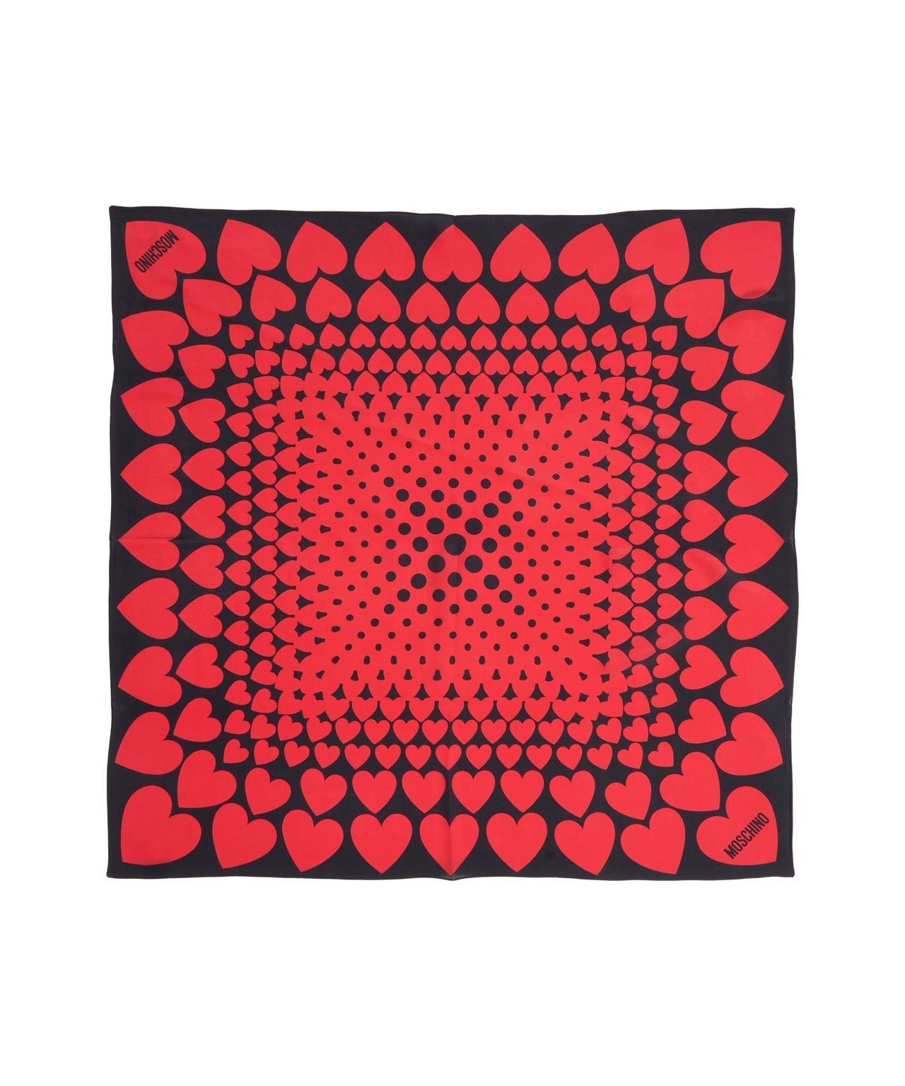 MOSCHINO Silk Scarf with Heart Print and Logo - 175 x 35 cm