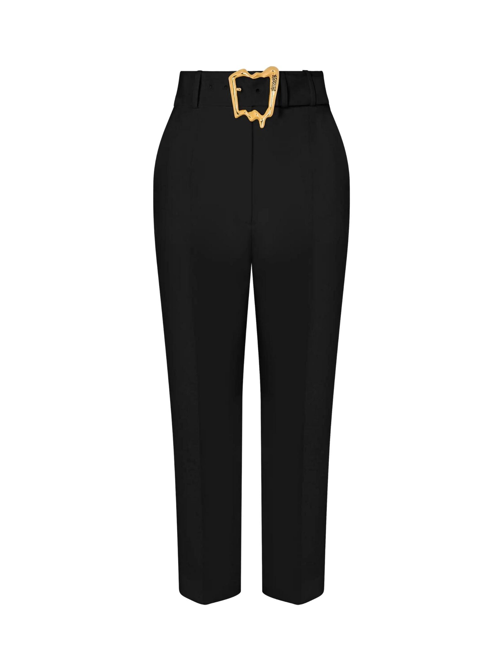 MOSCHINO Chic High-Waisted Trousers with Gold-Plated Buckle Detail